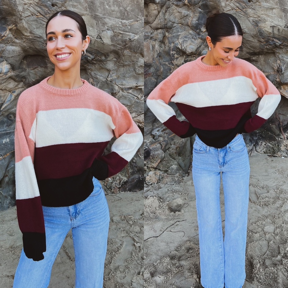 burgundy striped sweater